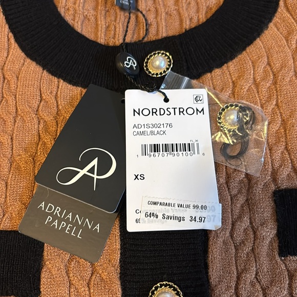 NWT Adrianna Papell crew neck contrast cable cardigan XS - Picture 8 of 10
